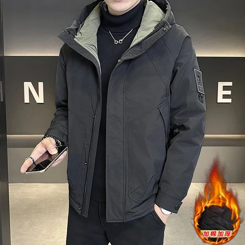 拉链工装风免烫活力风连帽男夹克帅气保暖潮流棉衣加厚