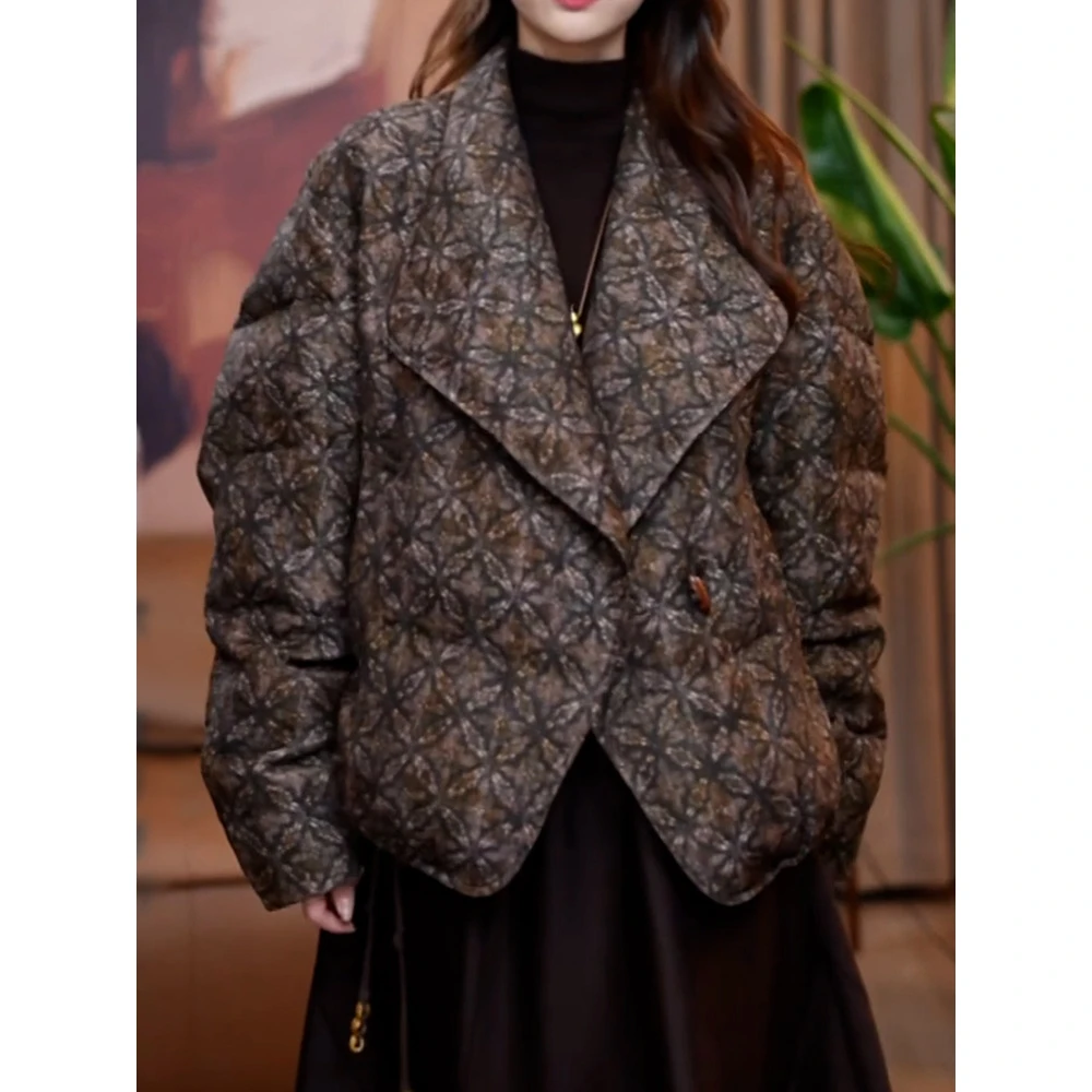 名媛风洋气印花羽绒服女2026冬季新款轻奢气质优雅遮肚子显瘦外套