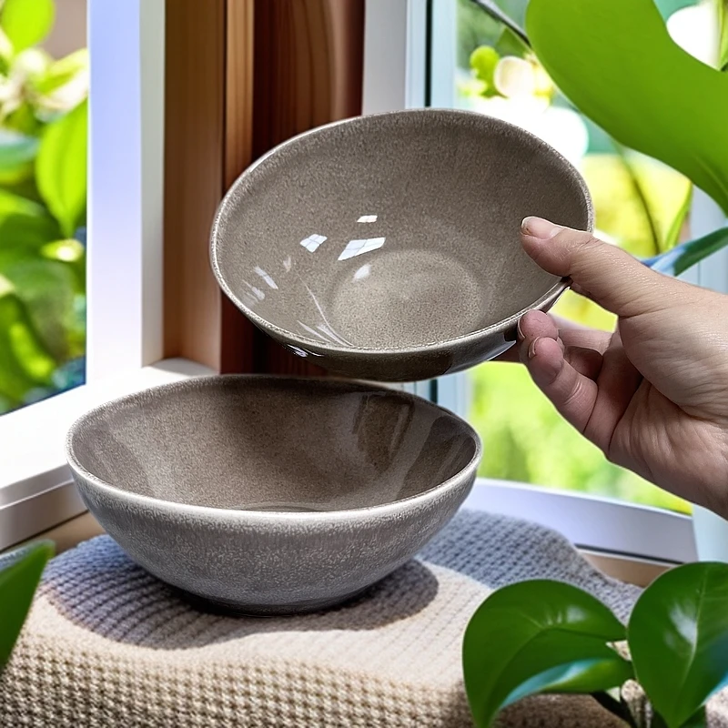 新款【2个】现代简约灰色家用陶瓷大碗复古辣3780创意小面碗微瑕