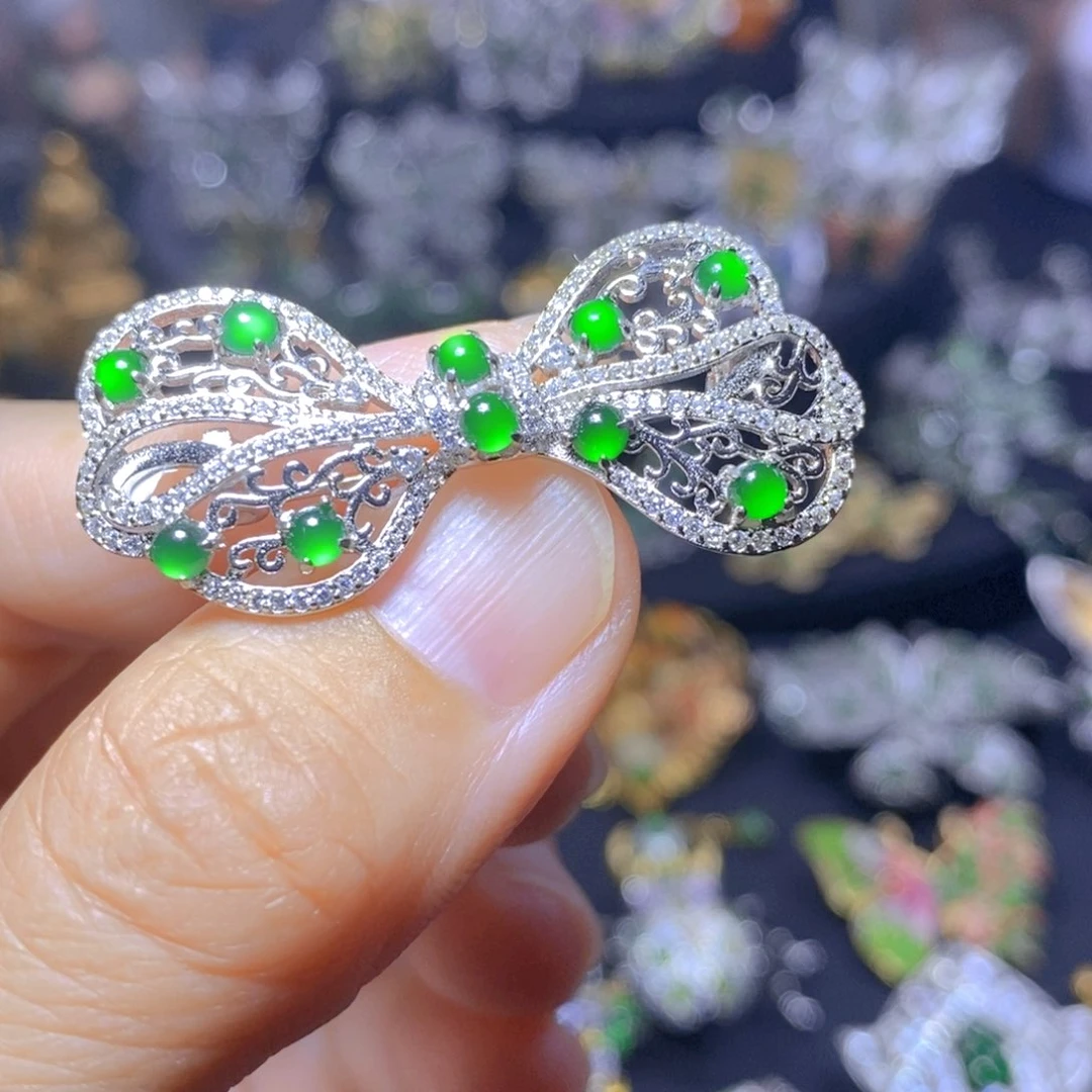 翡翠银S925镶嵌吊坠(不含链)天然翡翠