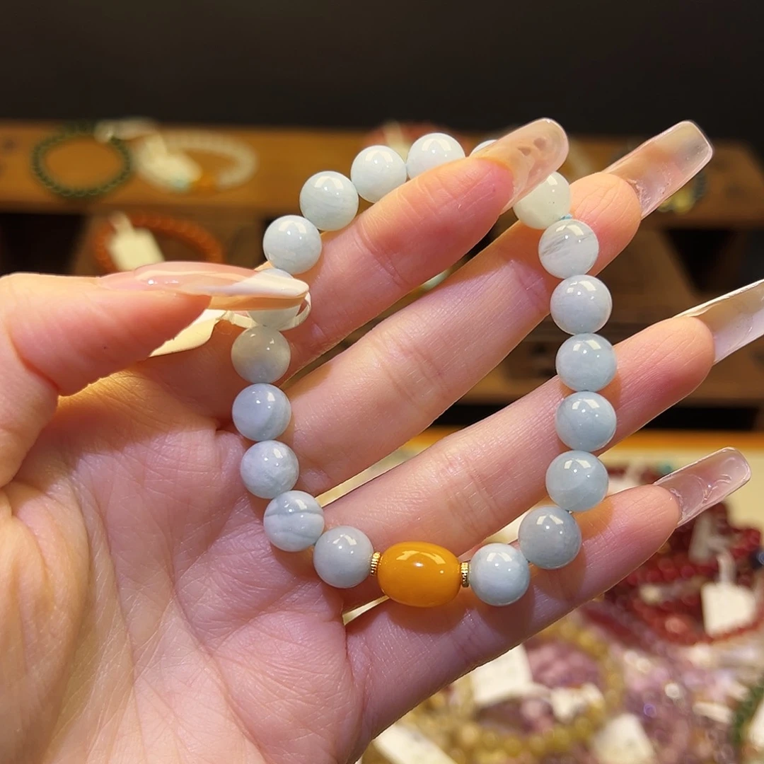 烟晶手链银S925镶嵌海蓝7805