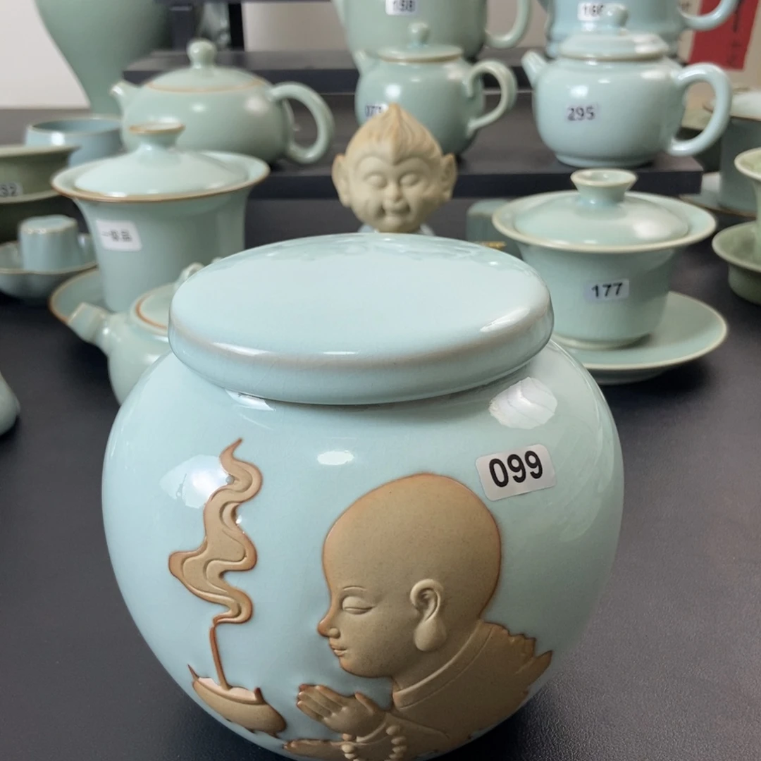 天青釉水茶叶罐天青