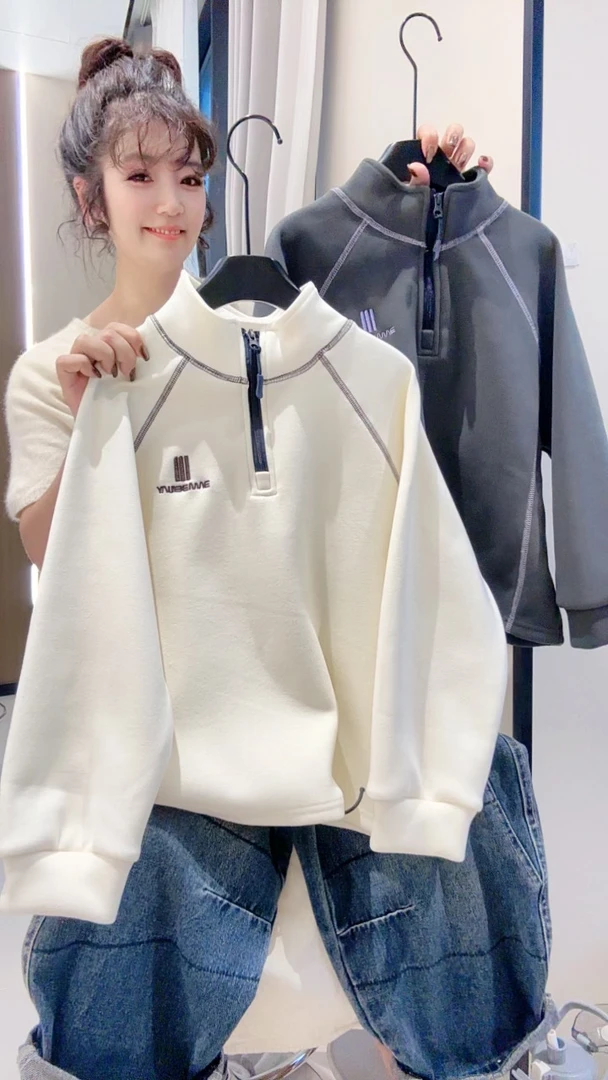 上新秋冬季儿童半拉链卫衣纯色加厚卫衣上衣