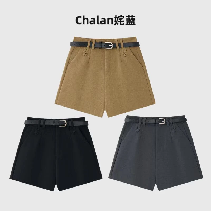 【张领领专属】CHALAN姹蓝 西装短裤高腰宽松显瘦A字短裤