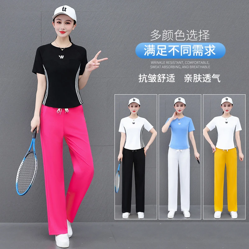 杨丽萍广场舞服装女夏季新款短款圆领户外运动休闲长裤跳舞套装