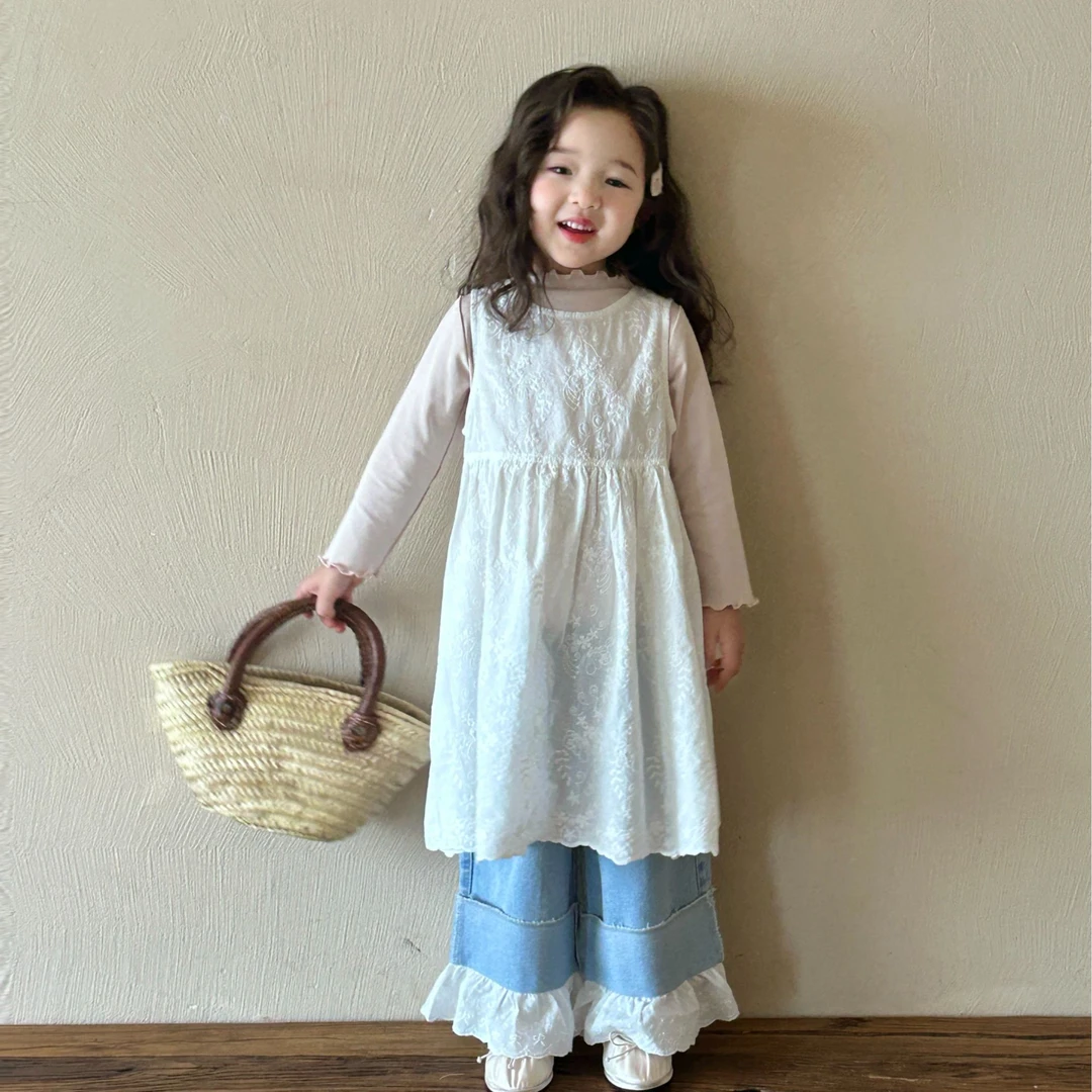 2025女童韩版童装 甜美蕾丝裙 花边牛仔裤 内搭棉T长袖T恤
