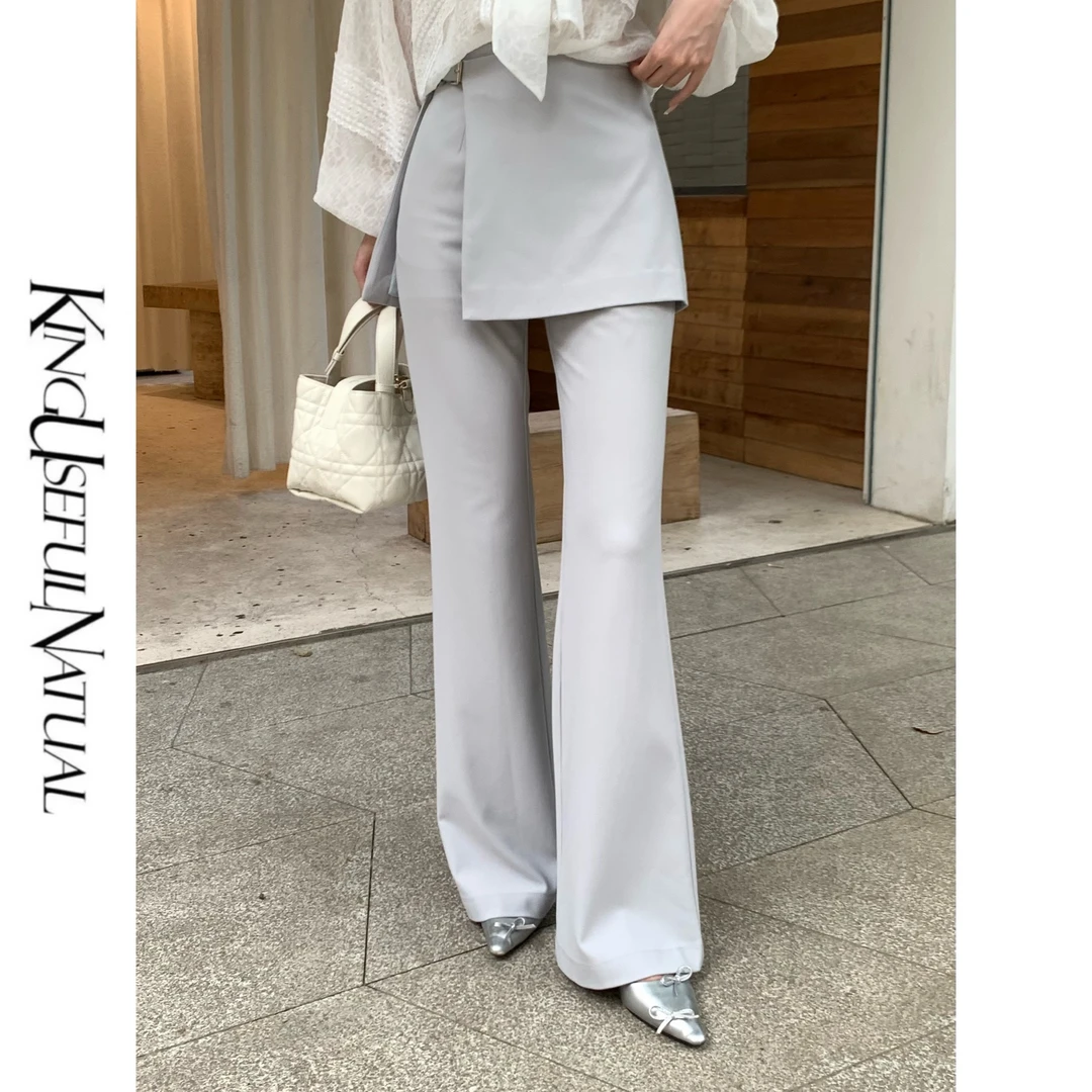 KUN【加分裤】腰封可脱卸 定制弹力斜纹真两件层次穿搭显瘦微喇裤子