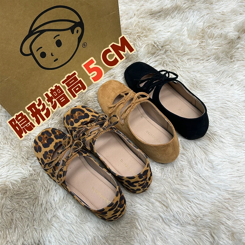 内增高5CM双蝴蝶结玛丽珍鞋女2025新款小个子方头晚晚鞋复古单鞋