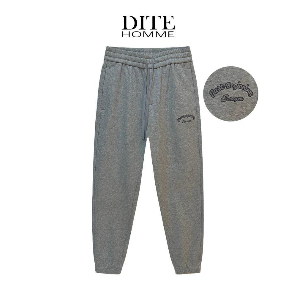 Dite迪特2025年秋冬季男士新款舒适绒毛裤休闲裤卫裤字母印花时尚