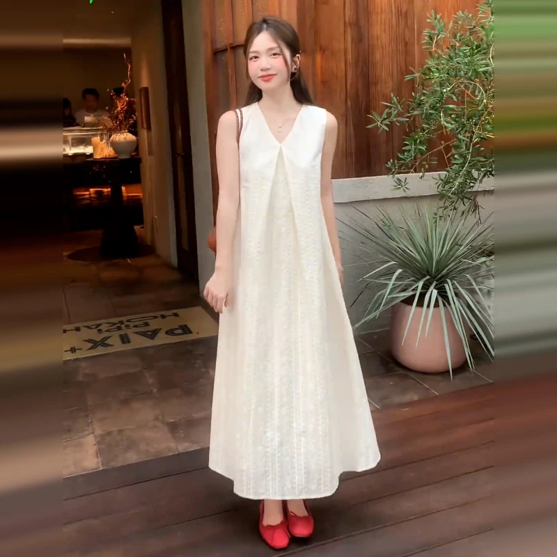 红色无袖背心连衣裙子女夏季2025新款爆款绝美海边度假长裙4891