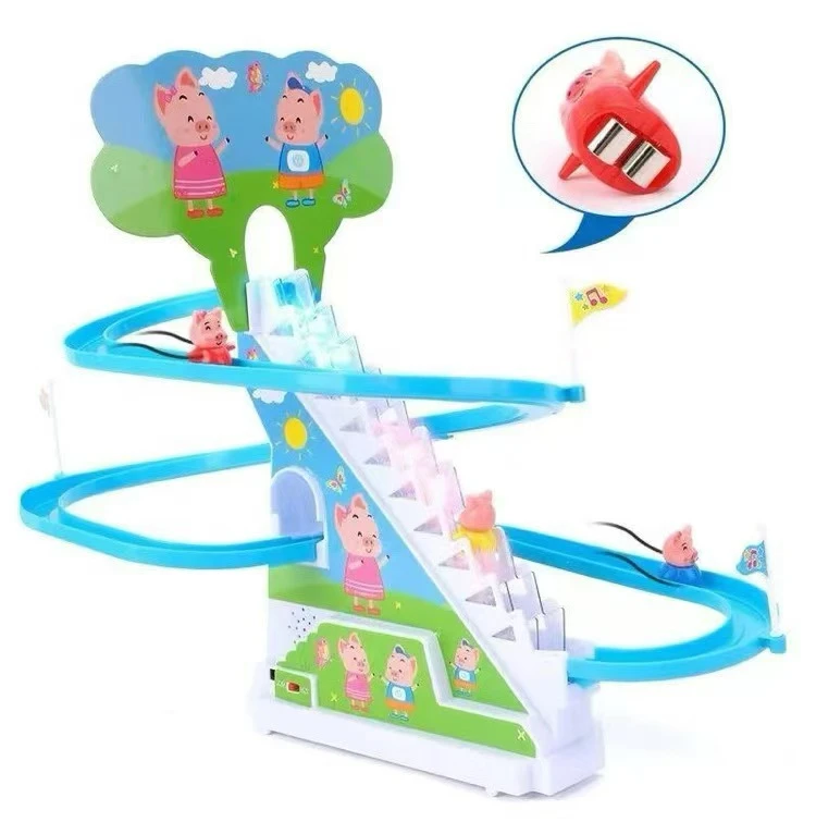 猪猪轨道滑滑梯玩具一盒 爬楼梯玩具
