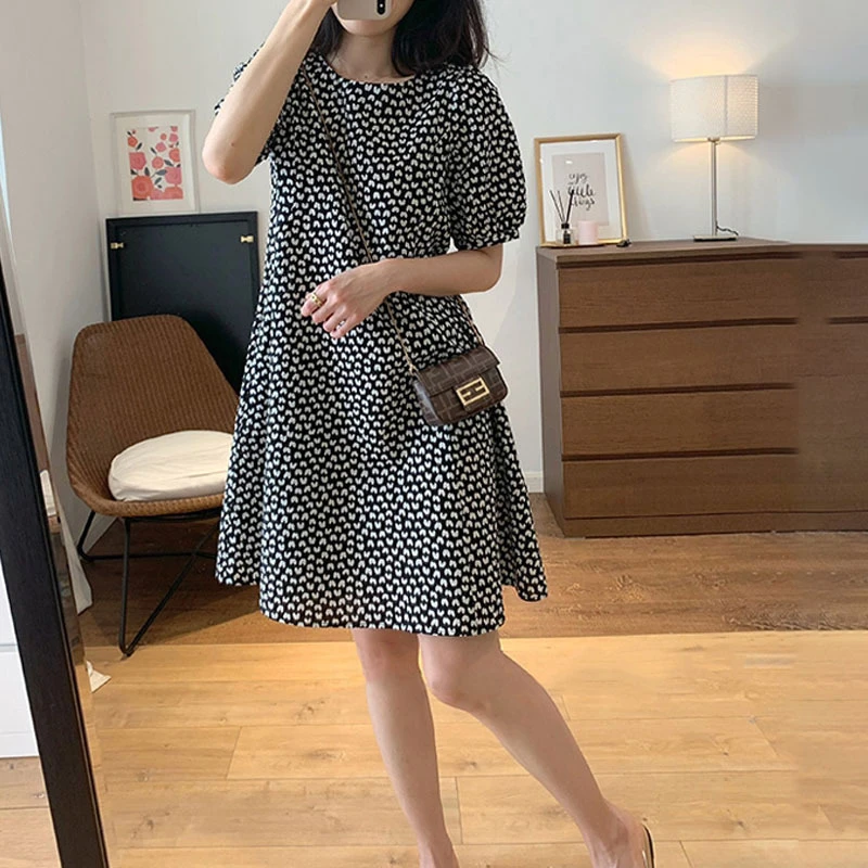 仙女连衣裙薄款夏季温柔风法式茶歇裙小个子泡泡袖碎花桔梗裙盐系