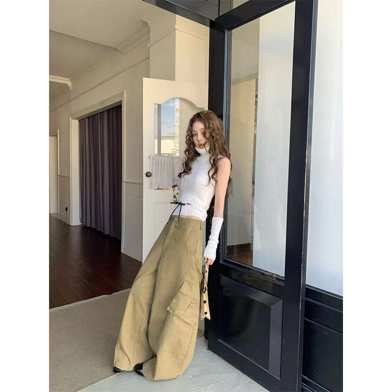 2025韩系氛围感休闲洋气小众半高领长袖针织上衣高腰修身直筒裤女