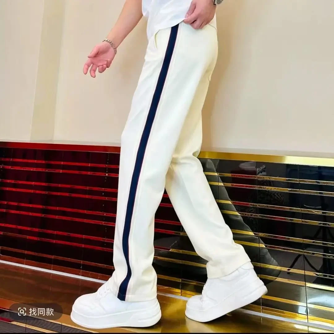 2025男士春季潮流时尚百搭宽松男裤直筒休闲裤侧条纹直筒面膜裤