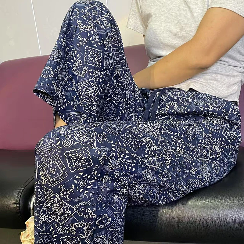 【纯棉】青花瓷夏季印花薄款长裤碎花显瘦休闲裤休闲阔腿裤睡裤宽松