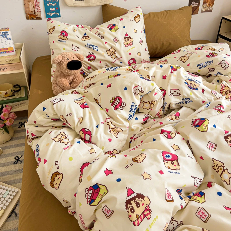 ins小新同学被罩四件套双人1.8床单被套学生宿舍单人三件套非纯棉
