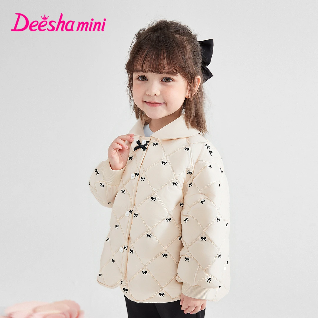 笛莎婴幼女童外套秋冬新款可爱童装时尚蝴蝶结棉服上衣-132547205