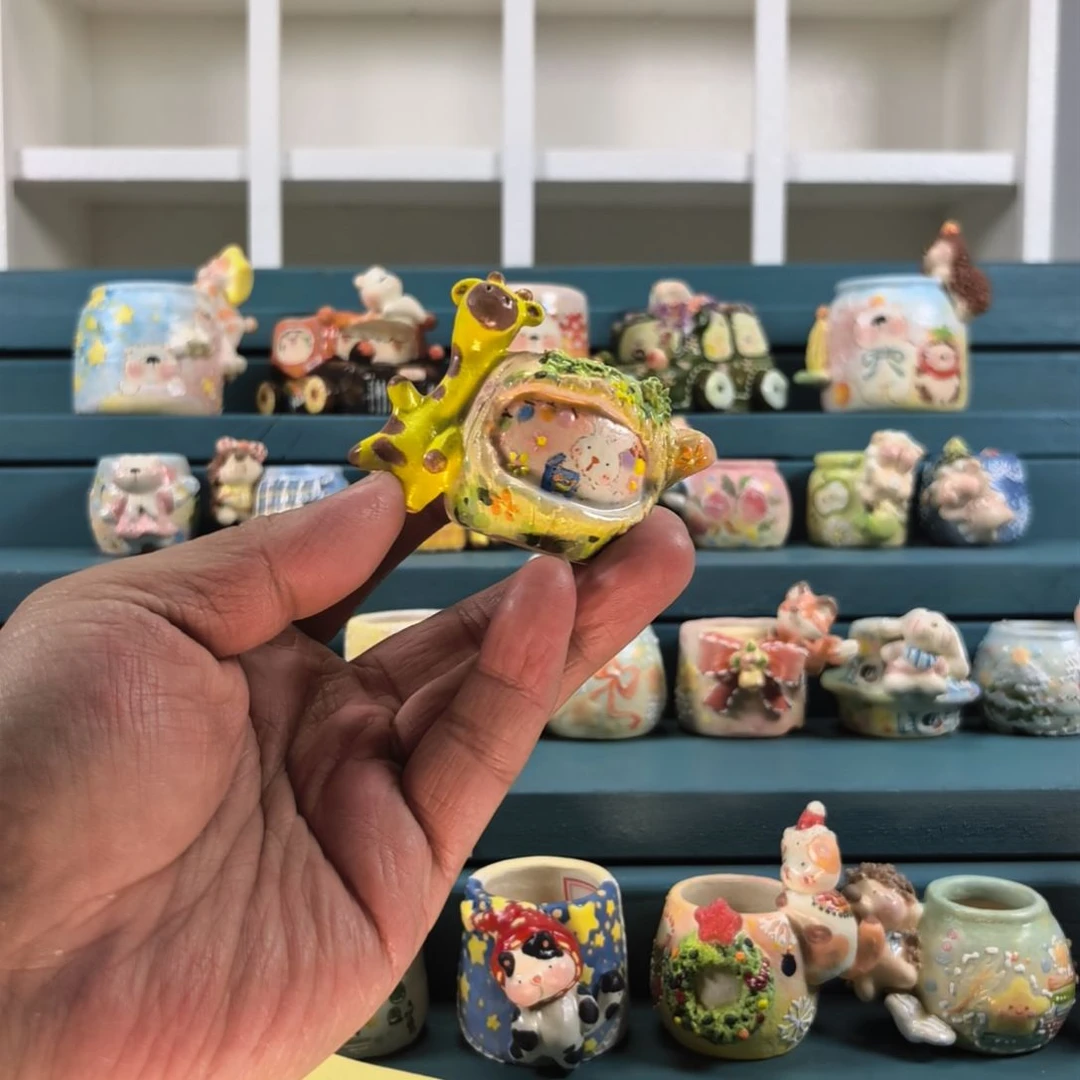 ⦮***⦯长颈鹿 喵 手绘多肉花盆