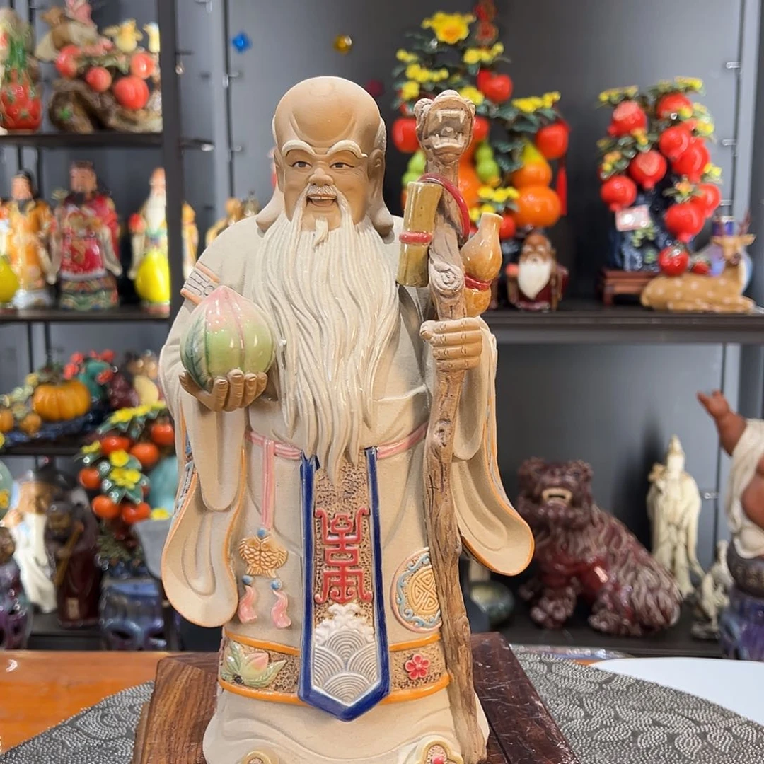 寿星石湾陶艺摆件纯手工