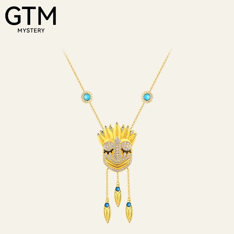 吊坠925银合成锆石 GTM女明星同款印第安面具项链轻奢小众原创设