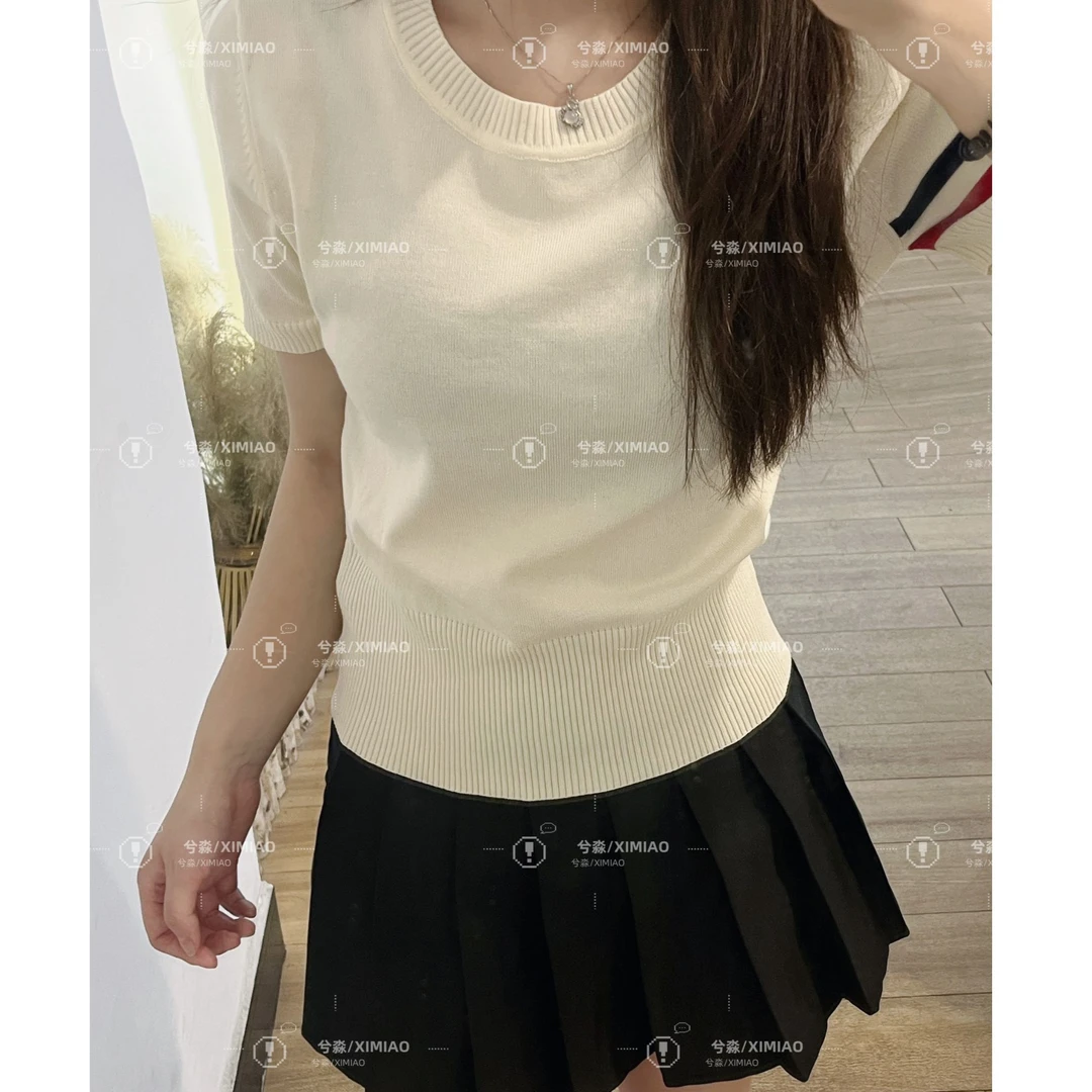 XIMIAO/兮淼夏季圆领包袖针织衫冰丝显瘦针织衫设计感女装打底衫