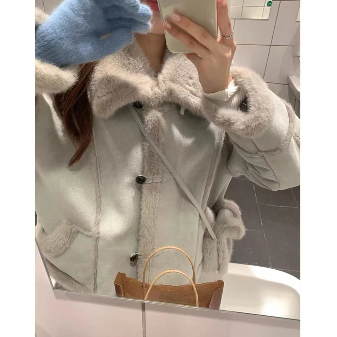 【NO退NO换】韩版冬季保暖“加绒”毛毛夹克外套（配包包）2191衣长60