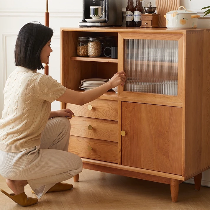 北美餐厅樱桃木餐边柜网红日式客厅抽屉储物斗柜实木实木储物柜