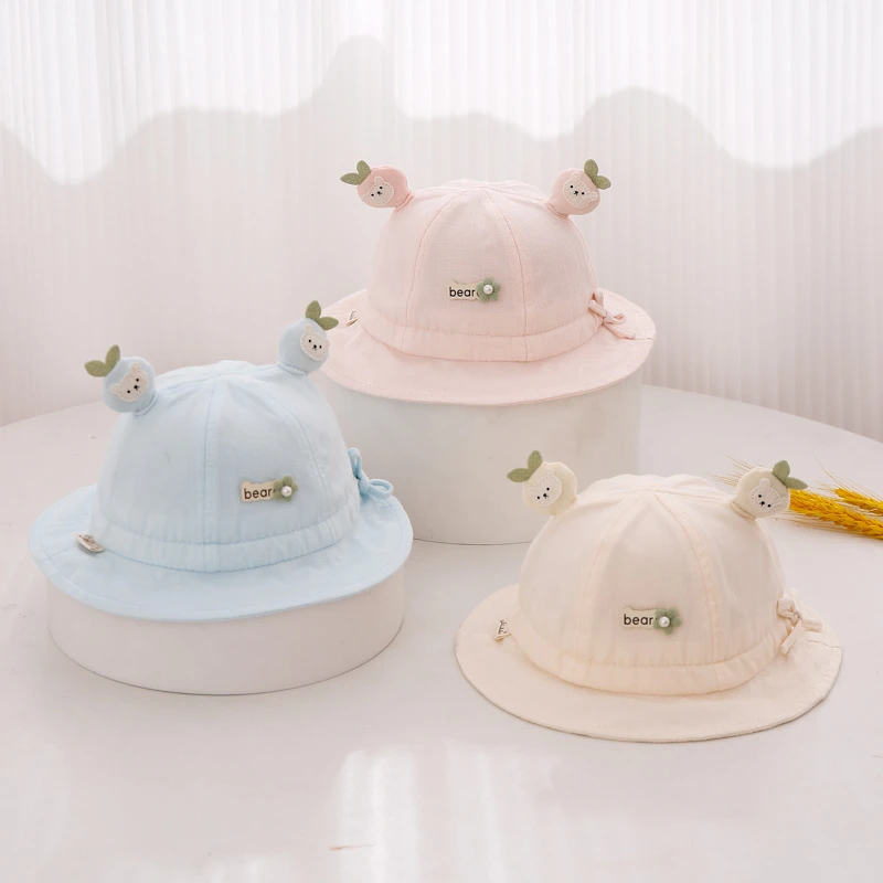 婴幼儿帽子可调节春秋薄款遮阳帽小月龄可爱女宝宝渔夫帽盆帽防晒
