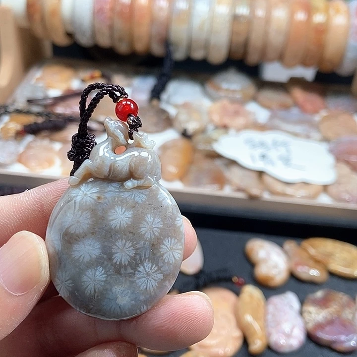 颈饰未镶嵌硅化珊瑚（珊瑚玉）