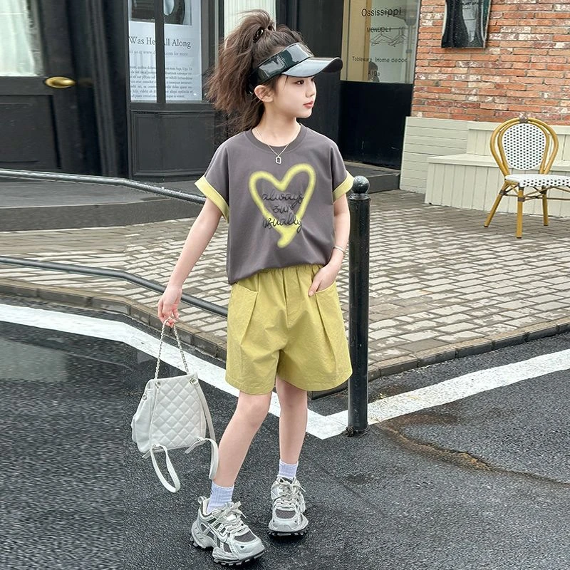 女童短裤套装2025新款中大童洋气女孩儿童夏装纯棉短袖T恤两件套
