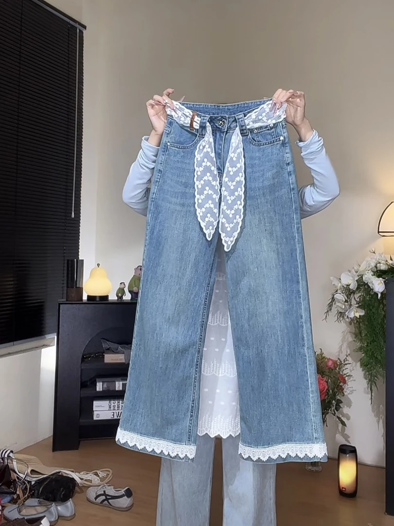 @678【银河星纱】2025系带牛仔裤宽松直筒版高腰新款修饰腿型显瘦