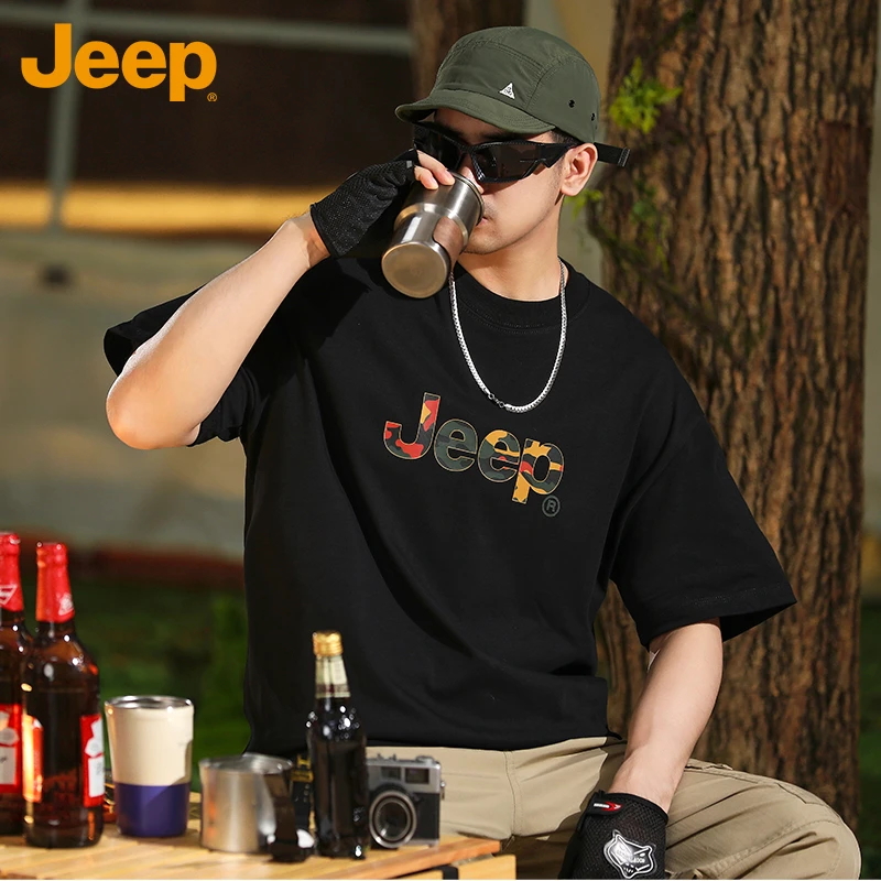 JEEP/吉普夏季短袖T恤男士新款爆款英伦雅痞风格纯棉圆领上衣t恤