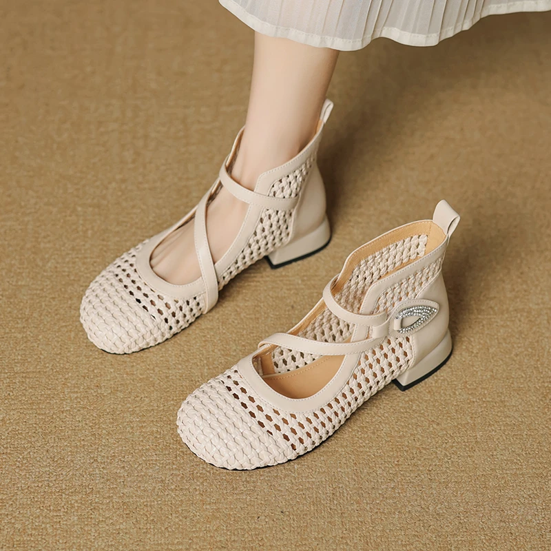 韩版低跟凉鞋单鞋方头时尚百搭舒适镂空设计时尚潮鞋牛筋