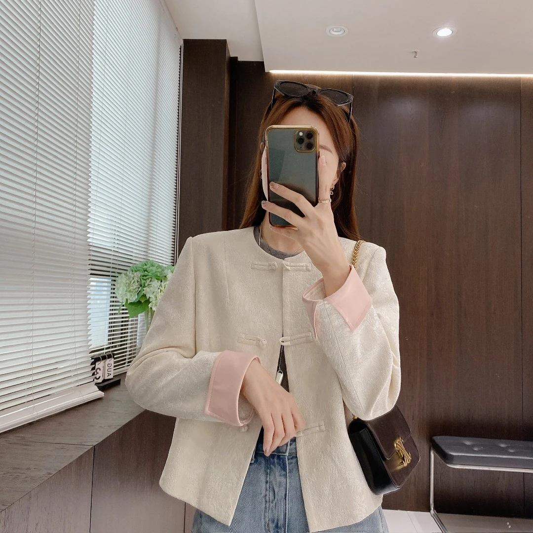 IMFLY金小金自制女装 短外套DYW8786春季新中式国风盘扣气质上衣