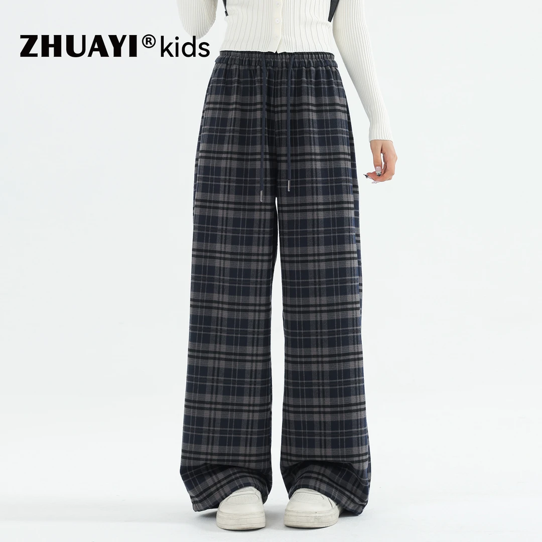 女童格子休闲直筒裤秋季新品时尚洋气长裤秋装休闲裤（25309337）1