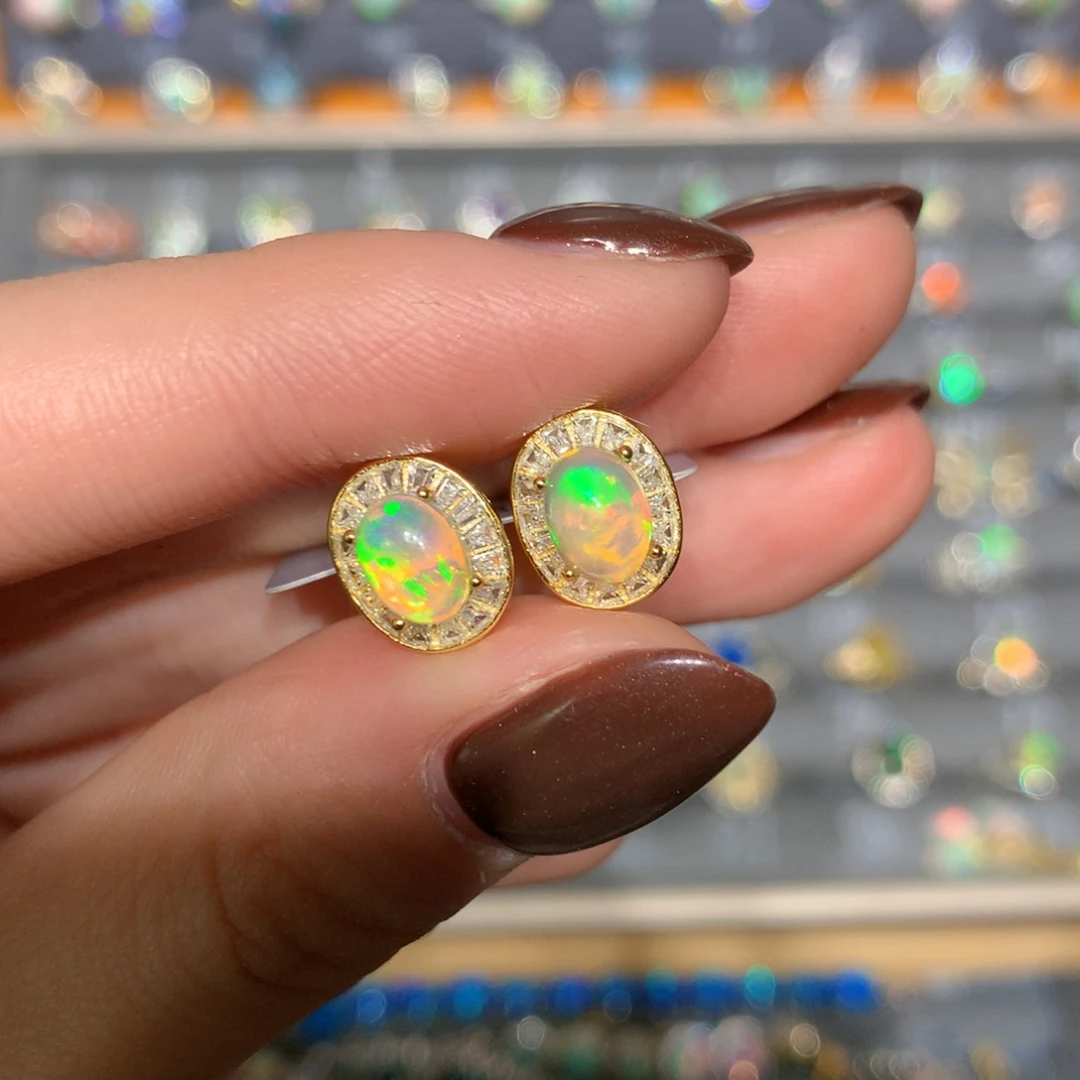 银S925镶嵌欧泊耳钉t