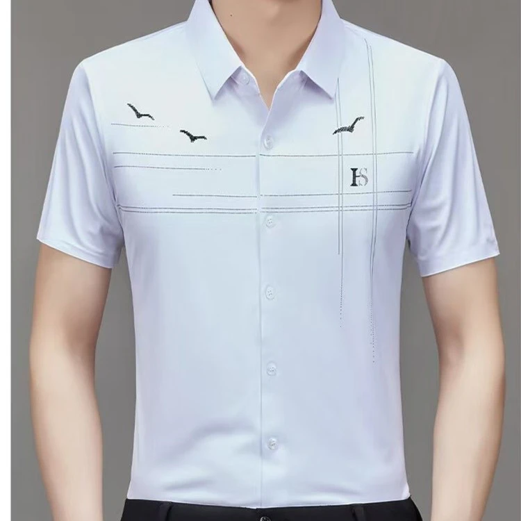 【保罗恺帝龙】夏季男士冰丝短袖袖衬衫免熨烫全无痕高弹力排汗透气