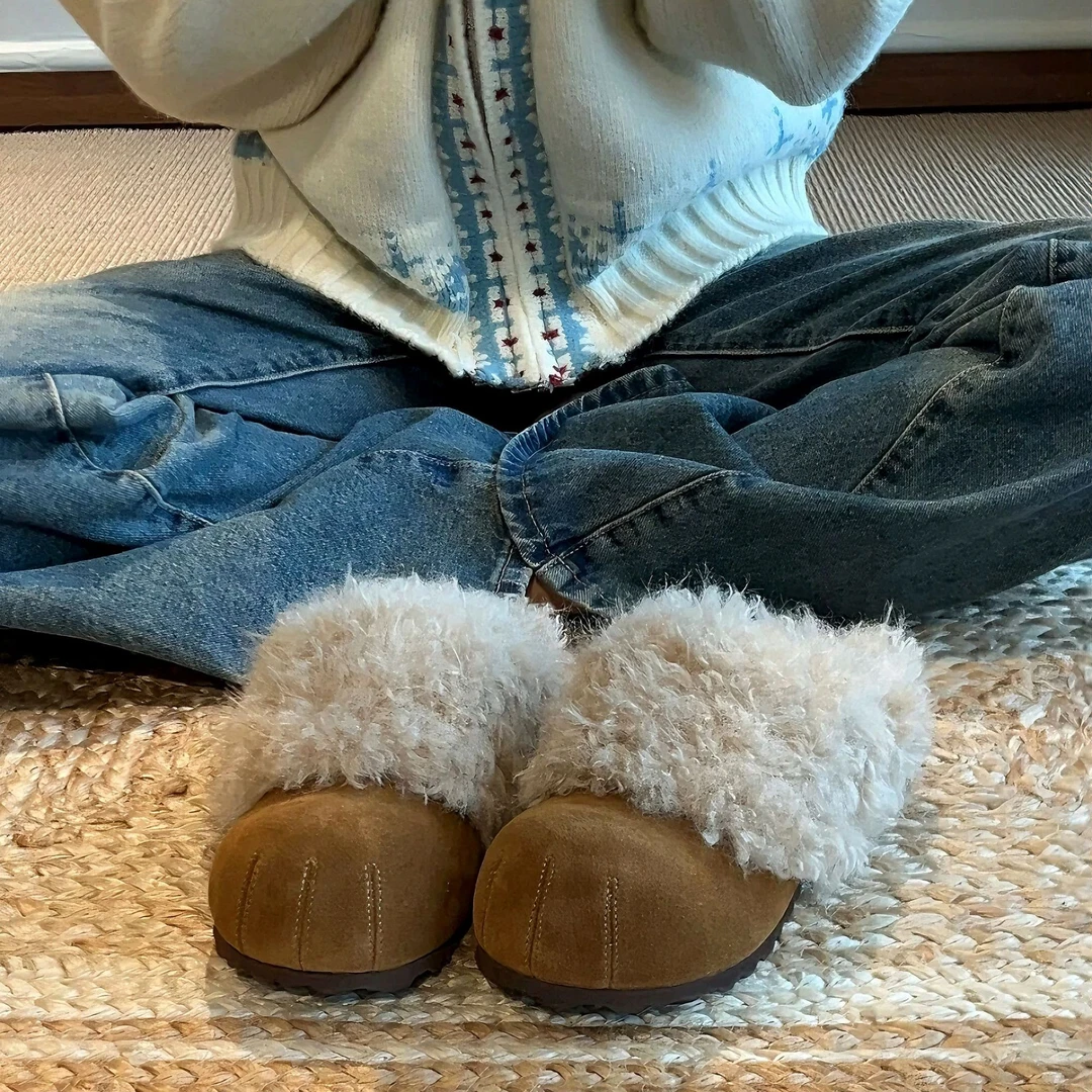 金慧彩厚底加绒勃肯鞋包头半拖毛毛拖鞋女外穿2025新款冬季一脚蹬