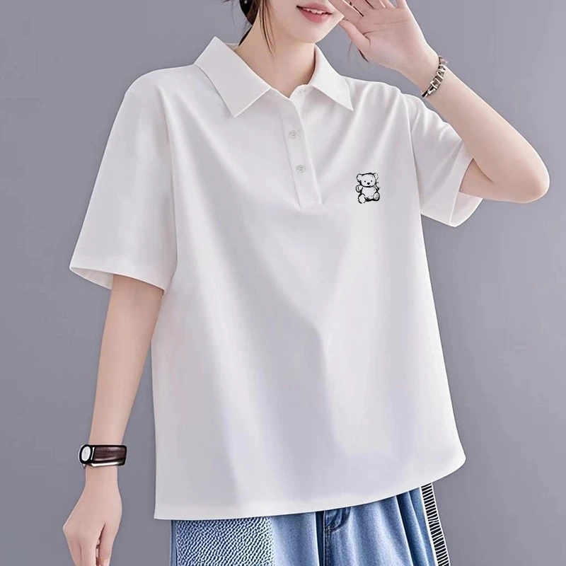 大码polo领纽扣叠穿T恤短袖女士棉质2025夏季显瘦穿搭套头打底衫