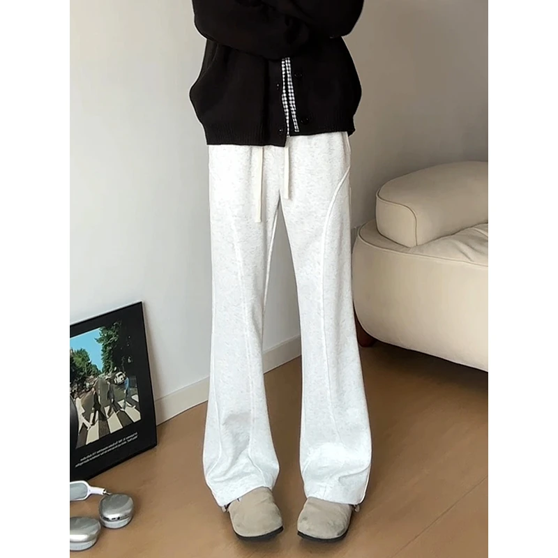 白花灰色斜切弯刀卫裤男美式重磅运动裤子垂感宽松休闲直筒微喇裤