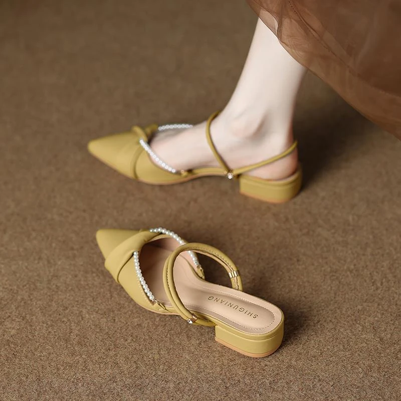 sawp法式绝美低跟包女式夏天凉鞋2025新款夏季外穿半拖尖头单鞋
