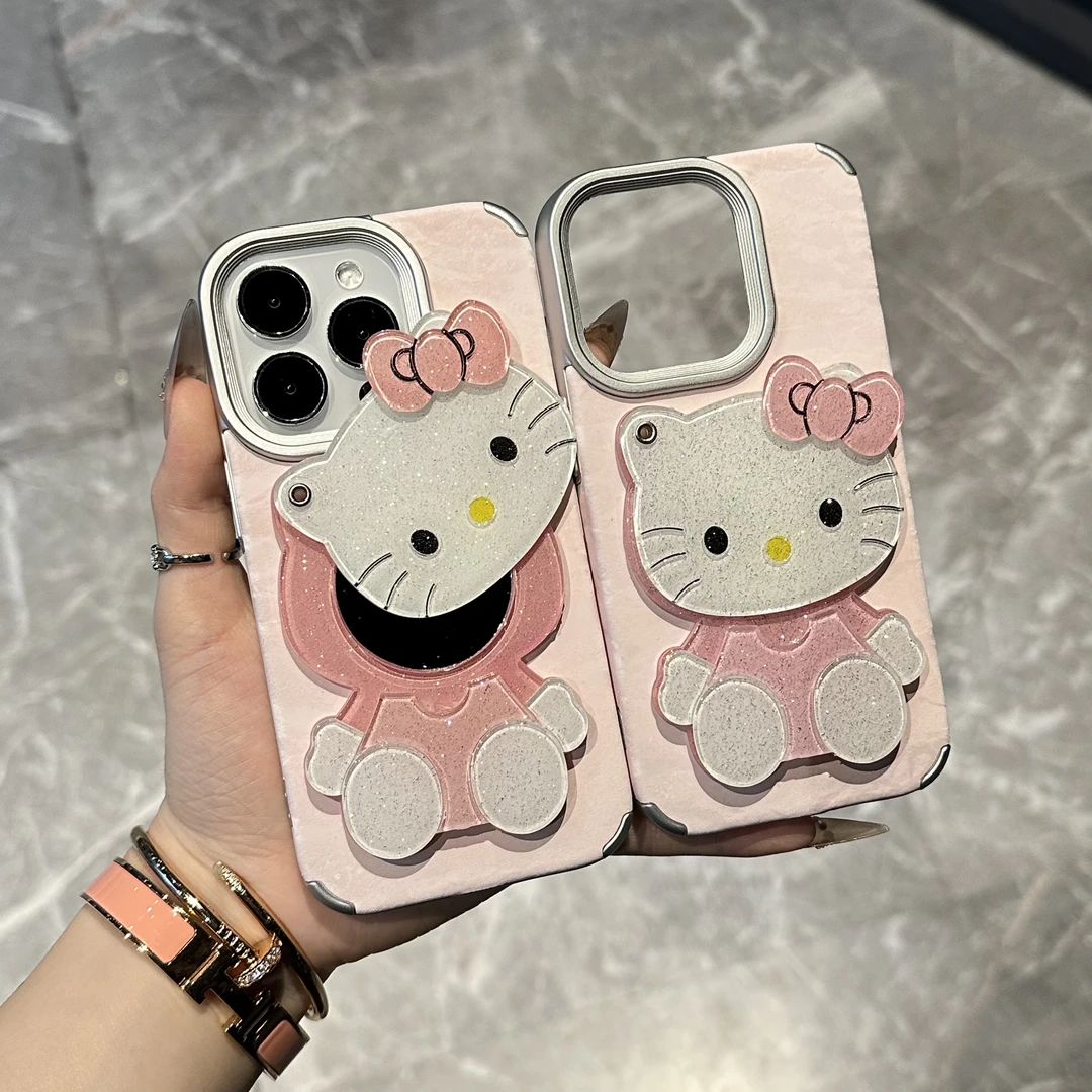 奥菲顿粉色KT镜子贴件适用iPhone16/15pro雪山纹14手机壳苹果12套