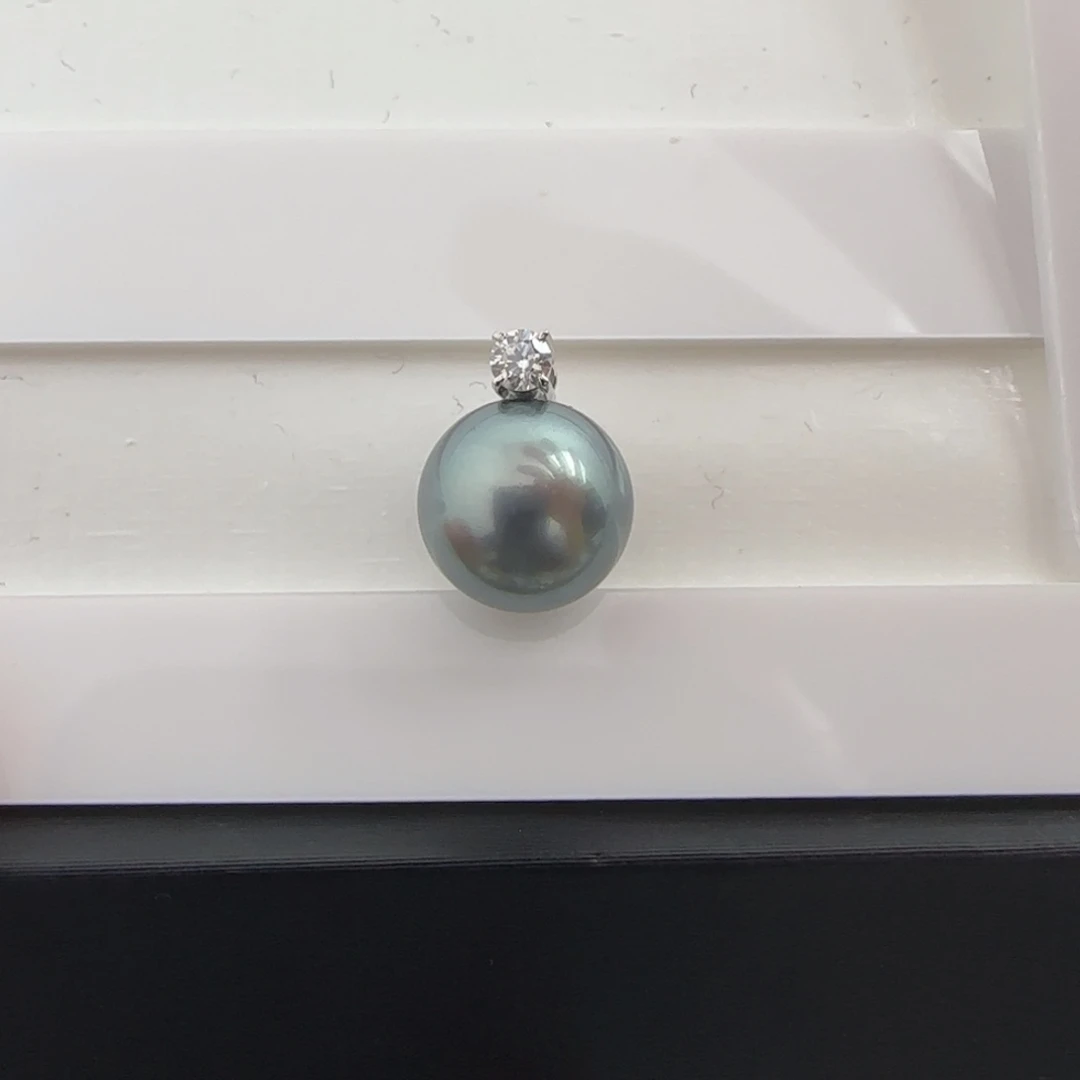 18K金镶嵌颈饰海水珍珠大溪地铂金灰海水珍珠戴妃吊坠10-11
