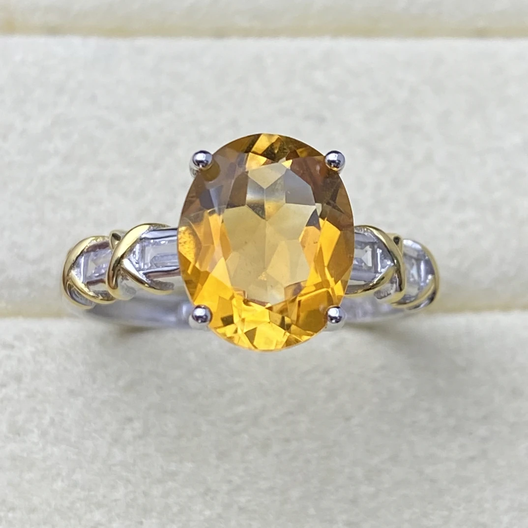 天然暴力黄黄水晶戒指s925银8*10mm高级经典简约大方时尚百搭Y2