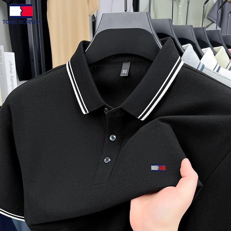 【旗舰店发货】汤米希凯利100棉男士短袖POLO衫夏季透气商务翻领T恤