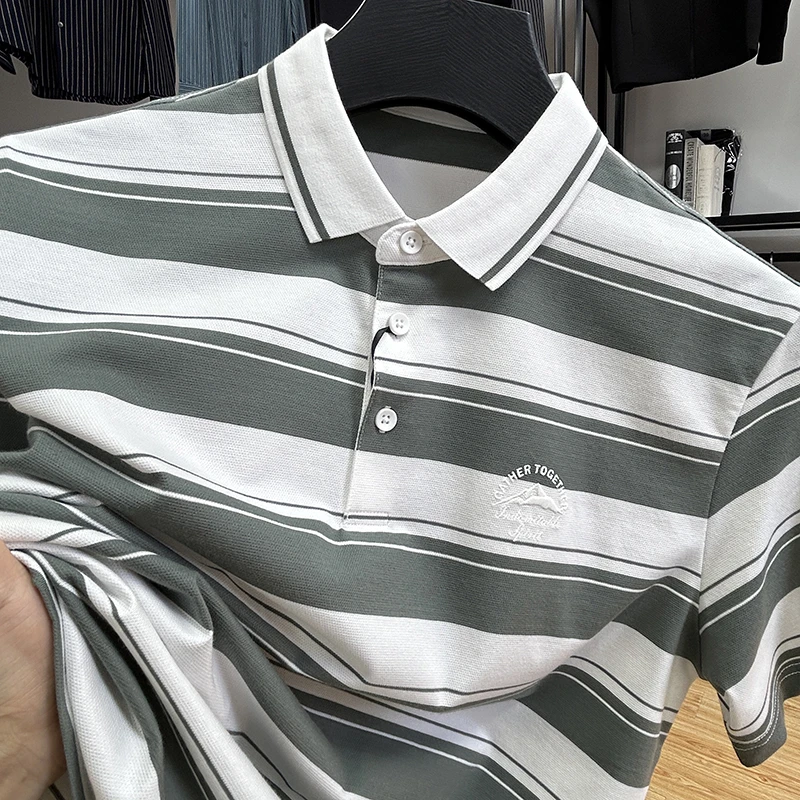 珠地料透气条纹清爽休闲短袖POLO衫夏新品上衣 Y5T0833