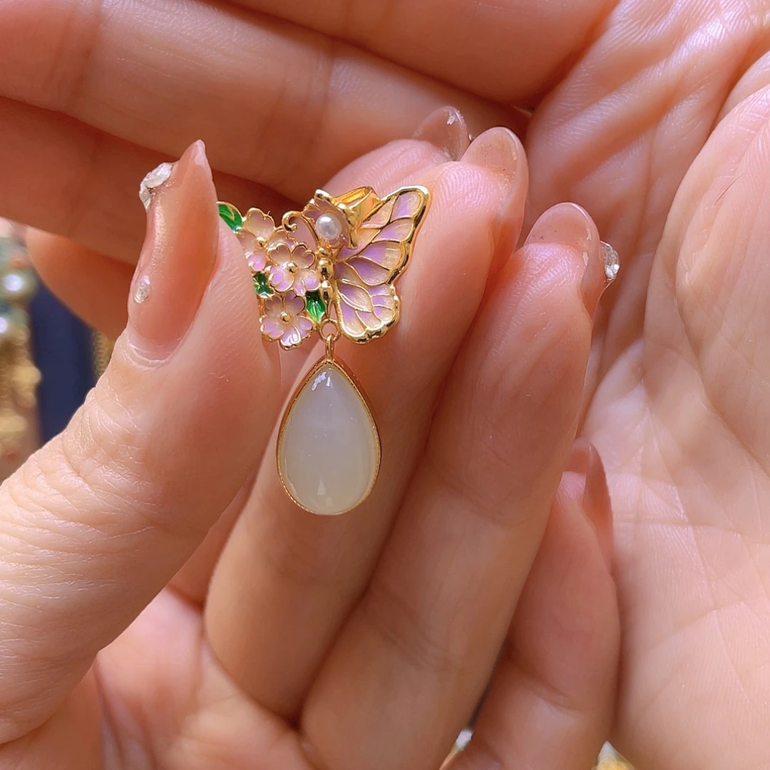 和田玉银S925镀金镶嵌颈饰