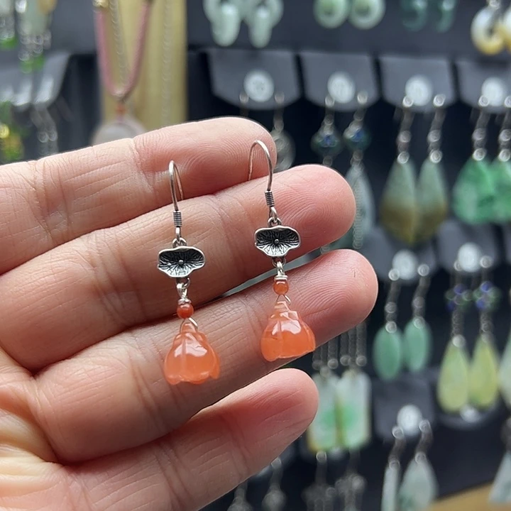 南红玛瑙耳饰银S925镶嵌