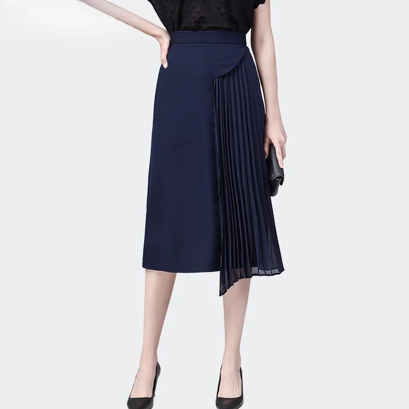 设计感西装百褶裙不规则中长款半身裙高腰显瘦遮胯a字裙子BD23778