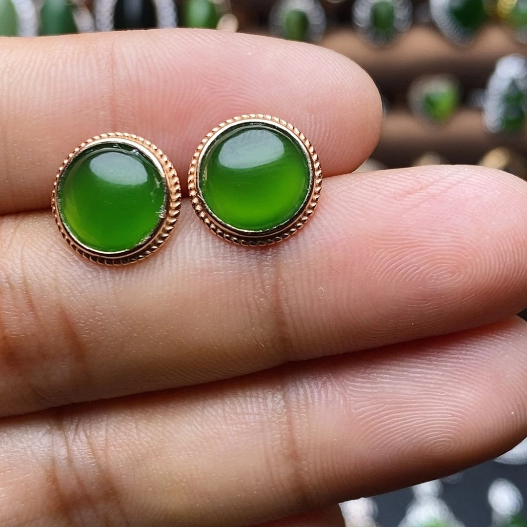 和田玉（碧玉）银S925镶嵌吊坠(不含链)耳饰